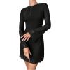 imageMilumia Womens Mesh Long Bell Sleeve Mini Dress Boat Neck Short DressesBlack