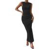 imageMilumia Womens Sleeveless Boat Neck Ruched Bodycon Maxi Dress Cocktail Long Dresses ElegantDark Black