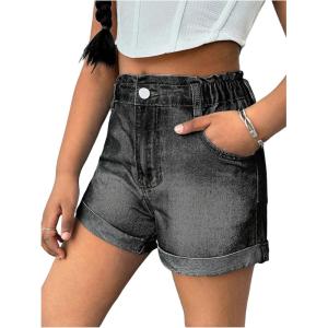 imageMilumia Girls Zipper Fly Washed Straight Leg Denim Jeans Shorts with PocketsBlack