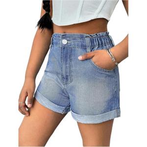 imageMilumia Girls Zipper Fly Washed Straight Leg Denim Jeans Shorts with PocketsBlue