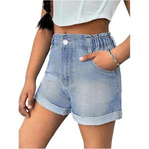 imageMilumia Girls Zipper Fly Washed Straight Leg Denim Jeans Shorts with PocketsLight Blue