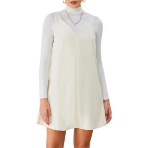 imageMilumia Women V Neck Corduroy Pinafore Overall Mini Dress Jumper DressBeige