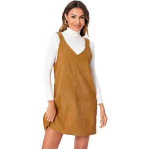 imageMilumia Women V Neck Corduroy Pinafore Overall Mini Dress Jumper DressGinger