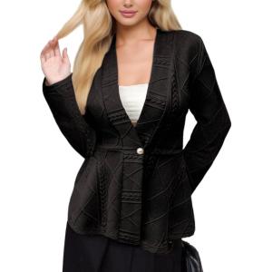 imageMilumia Womens Fitted Textured Blazers Ruffle Long Sleeve Single Button Suit Jacket Dessy BlackBlack