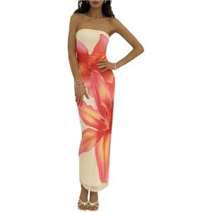 imageMilumia Womens Floral Strapless Bodycon Maxi Dress Summer Tube Top DressesYellow Multi