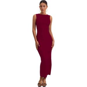 imageMilumia Womens Sleeveless Boat Neck Ruched Bodycon Maxi Dress Cocktail Long Dresses ElegantClaret
