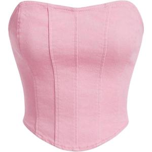 imageMilumia Womens Strapless Denim Tube Top Sexy Backless Asymmetrical Hem Jean Crop TopsPink