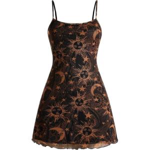 imageMilumia Womens Vintage 90s Mini Dress Spaghetti Strap Boho Mesh Short DressesBlack and Gold