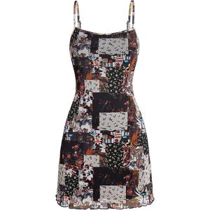 imageMilumia Womens Vintage 90s Mini Dress Spaghetti Strap Boho Mesh Short DressesMulti Black