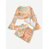 imageMilumia Girls 4 Piece Bikini Set All Over Print Triangle Halter Swimsuit with Cover UpsOrange