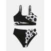 imageMilumia Girls Cute 2 Piece Floral Criss Cross Bathing Suit Wrap Bikini SwimsuitCow Print Black White