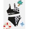 imageMilumia Girls Cute 2 Piece Floral Criss Cross Bathing Suit Wrap Bikini SwimsuitCow Print Black White