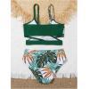imageMilumia Girls Cute 2 Piece Floral Criss Cross Bathing Suit Wrap Bikini SwimsuitMulti Dark Green