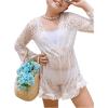 imageMilumia Girls Swim Cover Up Long Sleeve V Neck Ruffle Hem Cute Romper Beach CoverupWhite