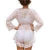 imageMilumia Girls Swim Cover Up Long Sleeve V Neck Ruffle Hem Cute Romper Beach CoverupWhite