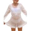 imageMilumia Girls Swim Cover Up Long Sleeve V Neck Ruffle Hem Cute Romper Beach CoverupWhite