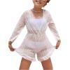 imageMilumia Girls Swim Cover Up Long Sleeve V Neck Ruffle Hem Cute Romper Beach CoverupWhite