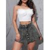 imageMilumia Womens Button Front Flared A Line Short Skirt Raw Hem Denim Skirts