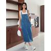 imageMilumia Womens Casual Denim Overall Dress Pocket Buttons Flared Hem Long Pinafore Dresses Medium Wash Blue Large