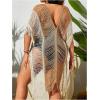 imageMilumia Womens Plus Size Color Block Open Stitch Dolman Sleeve Fringe Hem Cover Up DressApricot