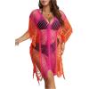 imageMilumia Womens Plus Size Color Block Open Stitch Dolman Sleeve Fringe Hem Cover Up DressMulticolor