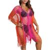 imageMilumia Womens Plus Size Color Block Open Stitch Dolman Sleeve Fringe Hem Cover Up DressMulticolor