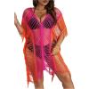 imageMilumia Womens Plus Size Color Block Open Stitch Dolman Sleeve Fringe Hem Cover Up DressMulticolor
