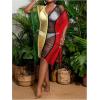 imageMilumia Womens Plus Size Color Block Open Stitch Dolman Sleeve Fringe Hem Cover Up DressRed Green Black