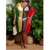 imageMilumia Womens Plus Size Color Block Open Stitch Dolman Sleeve Fringe Hem Cover Up DressRed Green Black