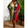 imageMilumia Womens Plus Size Color Block Open Stitch Dolman Sleeve Fringe Hem Cover Up DressRed Green Black