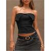 imageMilumia Womens Strapless Foldover Denim Tube Top Y2k Slim Fit Summer Bandeau Crop TopsBlack