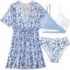 imageMilumia Girls 3 Piece Swimwear Floral Print Criss Cross Bikini Set with Cover UpsMulticolor