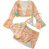 imageMilumia Girls 4 Piece Bikini Set All Over Print Triangle Halter Swimsuit with Cover UpsOrange