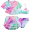 imageMilumia Girls 4 Pieces Tie Dye Swimsuits Spaghetti Strap Bathing Suits with Coverup Top and SkirtMulticolor