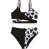 imageMilumia Girls Cute 2 Piece Floral Criss Cross Bathing Suit Wrap Bikini SwimsuitCow Print Black White