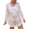 imageMilumia Girls Swim Cover Up Long Sleeve V Neck Ruffle Hem Cute Romper Beach CoverupWhite