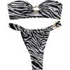 imageMilumia Womens 2 Piece Swimsuit Leopard Print Ring Linked Bandeau Bikini SetsBlack and White