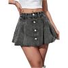 imageMilumia Womens Button Front Flared A Line Short Skirt Raw Hem Denim Skirts