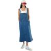 imageMilumia Womens Casual Denim Overall Dress Pocket Buttons Flared Hem Long Pinafore Dresses Medium Wash Blue Large
