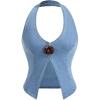 imageMilumia Womens Denim Halter Top Trendy Split Hem Backless Rave Going Out Tank TopBlue
