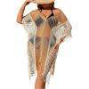 imageMilumia Womens Plus Size Color Block Open Stitch Dolman Sleeve Fringe Hem Cover Up DressApricot