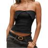imageMilumia Womens Strapless Foldover Denim Tube Top Y2k Slim Fit Summer Bandeau Crop TopsBlack