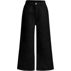 imageMilumia Girls High Waist Cropped Pants Wide Leg Jeans with PocketBlack