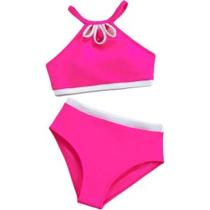 imageMilumia Girls Swimsuit Two Piece Cut Out Halter Bikini Set Summer Beach SwimwearHot Pink