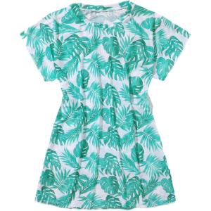 imageMilumia Girls Tropical Print Mesh Sheer Coverups Bikini Swimsuit Cover UpMulti White Green
