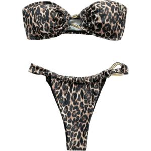 imageMilumia Womens 2 Piece Swimsuit Leopard Print Ring Linked Bandeau Bikini SetsMulticolor