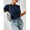 imageMilumia Womens Short Sleeve Mock Neck Bodysuits Textured Work Tops ShirtDark Blue