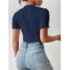 imageMilumia Womens Short Sleeve Mock Neck Bodysuits Textured Work Tops ShirtDark Blue