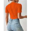 imageMilumia Womens Short Sleeve Mock Neck Bodysuits Textured Work Tops ShirtOrange