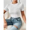 imageMilumia Womens Short Sleeve Mock Neck Bodysuits Textured Work Tops ShirtWhite